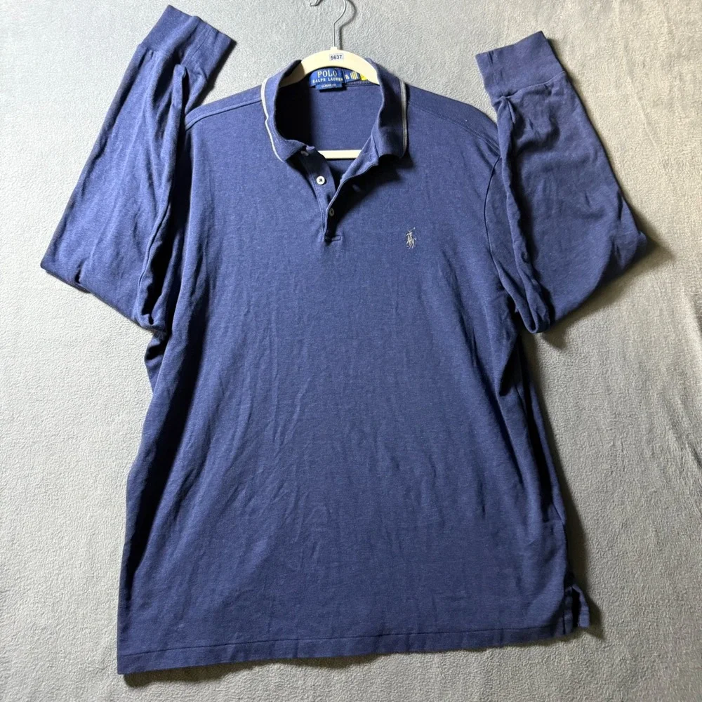 Polo Ralph Lauren Mens XL Long Sleeve Polo Shirt Blue Classic Fit Jersey Cotton